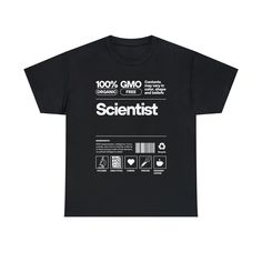 Lab Scientist Ingredients Unisex Cotton T-shirt .: 100% cotton  .: Medium fabric  .: Classic fit .: Tear-away label .: Runs true to size Cotton Crew Neck T-shirt With Logo Print, Black Organic Cotton T-shirt For Streetwear, Basic Black Organic Cotton T-shirt, Cotton Graphic Tee With Graphic Print, Cotton Crew Neck T-shirt With Branding, Organic Cotton Short Sleeve T-shirt With Letter Print, Cotton Graphic Design Crew Neck T-shirt, Crew Neck Cotton T-shirt With Graphic Design, Graphic Design Cotton T-shirt With Crew Neck