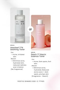 Currently 28-33% off on YesStyle! (As of Aug 17, 2024) . Use my reward code <3: TT74ZS for more % off . Ignore: (Keywords) Anua - Peach 77 Niacin Essence Toner, Anua - Heartleaf 77% Soothing Toner, oomiaaaa, acne, dark spots, hyperpigmentation, dehydrated dry skin Heartleaf 77% Soothing Toner, Anua Toner Skincare, 77% Anua Toner, Best Toners For Dry Skin, Anua Peach Toner, Anua Products, Anua Toner, Pores Skin Care