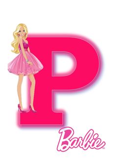 the barbie doll is standing next to the letters p and p, which are also in pink