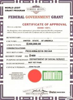 the certificate for federal government grant