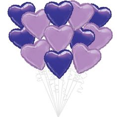 a bunch of purple heart shaped balloons