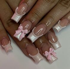 Girly Nail Ideas, Nails Soft Pink, Princess Nail Designs, Aesthetic Nail Art, Coquette Nail, Nails Pearl, Nails Girly, Soft Pink Nails, Coquette Nails