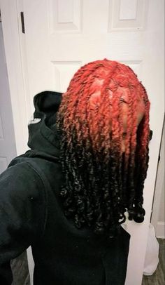 Round Parts Locs, Circle Part Locs, Locs Hairstyles Colored, Loc Hair Colors, Reverse Dyed Locs, Red And Black Dreads, Loc Hair Color Ideas, Puffy Locs, Half Dyed Locs