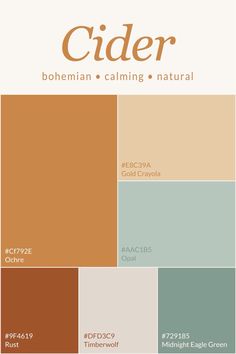 the color scheme for cider is shown in shades of brown, green and beige