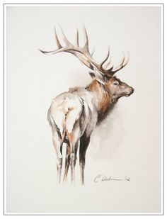 a painting of an elk with antlers on it's back