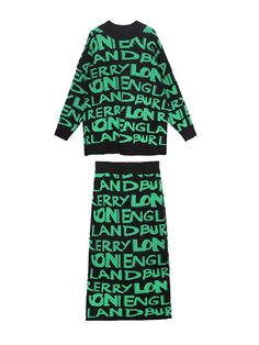 575406 Knitting Tops, Cotton Knitting, Skirt Suits, Leisure Fashion, Fashion Seasons, Skirt Suit, Green Orange, Green And Orange, Letter Print