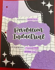 a piece of paper with the words revaction industrial written in black and purple