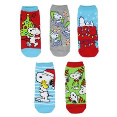 Add a festive touch to your wardrobe with this 5-pack of Peanuts Snoopy holiday-inspired no-show ankle socks! Each pair features a distinctive, cheerful design that captures the season's spirit. From Snoopy's doghouse adorned with colorful Christmas lights to Woodstock wrapped up in a gift box, these socks bring the characters to life with vibrant colors and playful patterns. You'll find Snoopy wearing a cozy snow hat, whimsical stripes, and even more holiday cheer with delightful Christmas tree Snoopy Shoes, Snoopy Holiday, Colorful Christmas Lights, Cozy Snow, Snoopy Dog House, Snow Hat, Holiday Socks, Sock Drawer, Snoopy Christmas