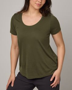 Stella Merino Wool Scoop Neck Tee - Marionberry - wool& Green Scoop Neck T-shirt For Everyday, Sporty Scoop Neck T-shirt For Everyday, Everyday Stretch T-shirt With Scoop Neck, Effortless Scoop Neck Everyday Tops, Effortless Everyday Scoop Neck Tops, Versatile Scoop Neck Loungewear Tops, Versatile Scoop Neck Top For Loungewear, Comfortable Scoop Neck Top For Loungewear, Versatile Scoop Neck Top With Relaxed Fit