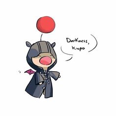 a cartoon character holding a red balloon with the caption darkness, kapo