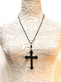 Embrace your edgy style with this striking punk gothic black cross necklace. The intricately designed cross pendant exudes a bold and rebellious vibe, perfect for those who dare to stand out. Crafted with attention to detail, this necklace is a must-have for anyone looking to add a touch of dark elegance to their outfit.   Please note that this product includes only the necklace. Kawaii Closet, Black Cross Necklace, Dark Elegance, Gothic Cross, Punk Accessories, Gothic Crosses, Tie Necklace, Steampunk Accessories, Gothic Accessories