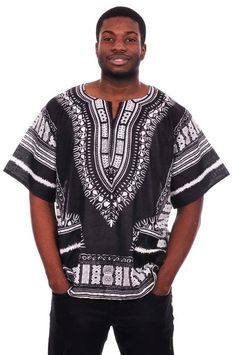 Black and White Traditional African Print Dashiki Shirt-DP3578M casual wear light cotton comfortable length is approximately between 32 - 35" depending on size Black And White Traditional, African Dashiki Shirt, African Tops For Women, Africa Fashion Style, African Pants, Dashiki Shirt, African Tops, African Print Tops, African Fashion Designers