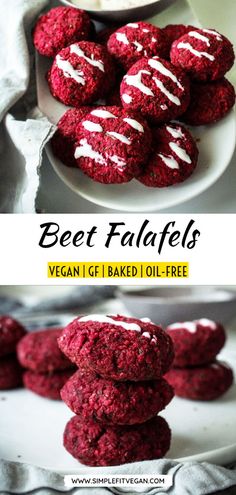 beet falafels with white frosting on top and in the middle