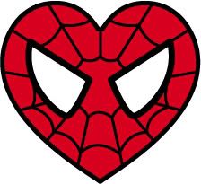 a heart shaped spiderman face with the word love on it's chest and eyes