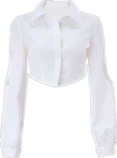 Trendy Fitted Crop Top Shirt, Summer Fitted Button-up Crop Top, Elegant Long Sleeve Crop Top For Summer, Fitted Button-up Crop Top For Summer, Trendy White Long Sleeve Cropped Shirt, Trendy Long Sleeve Cropped Shirt For Summer, Fitted Collared Cotton Crop Top, Fitted Cotton Collared Crop Top, Casual Party Tops With Collar