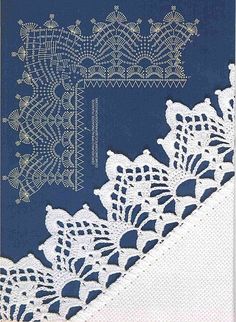 a book with white lace on it and blue paper in the middle, featuring an image of