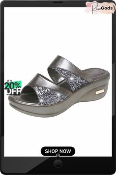 Glitter Shiny Panel Platform Heel Sandals Slippers Online, Platform Sandals Heels, Platform Heel, Unique Designers, Heel Sandals, Platform Heels, Womens Fashion Casual, Slide Sandals, Types Of Shoes