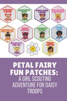 an advertisement for petal fairy fun patches, featuring the characters in different colors and sizes