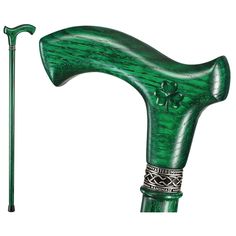 Green Custom Wooden Irish Walking Stick or Cane - Shillelagh Irish Walking Stick, Cane Cane, Fashionable Canes, Shamrock Design, Wooden Walking Canes, Canes And Walking Sticks