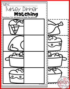 the turkey dinner matching activity for kids to learn how to make their own thanksgiving food