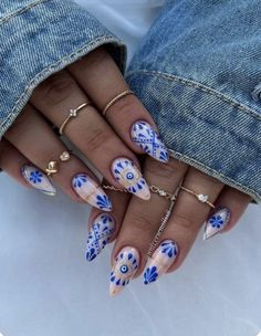 Love the fun design on these long almond nails for summer. . . Summer nail ideas, summer nail colors, summer nails 2024, summer nails 2024 color trends, summer nails 2024, summer nails 2024 short, summer nails 2024 almond, summer nails 2024 square, summer nails 2024 pink, summer nails 2024 blue, summer nails 2024 simple, summer nails 2024 bright, summer nails 2024 fun, trendy nails, cool nail inspo, simple summer nails Evil Eye Nails, Boho Nails, Hippie Nails, Nailed It, Funky Nails, Dope Nails, Short Acrylic Nails, Cute Acrylic Nails, Blue Nails