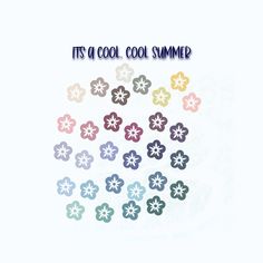 the words it's a cool, cool summer written in different colors and shapes