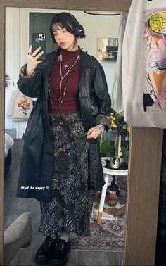 Gothic Fashion Casual Everyday, Turtle Neck And Long Skirt Outfit, Skirt Button Up Shirt Outfit, Alternative Maxi Skirt Outfit, Old Soul Aesthetic Outfits, Berlin Style Outfit, Black Maxi Skirt Outfit Modest, Goth Christmas Aesthetic Outfit, Grunge Outfits Formal