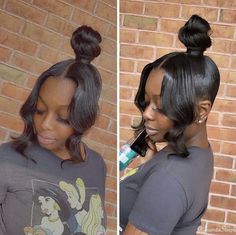 Black Hair Bun, Black Hair Updo Hairstyles, Sleek Ponytail Hairstyles, Cute Ponytails, Black Ponytail Hairstyles, Quick Weave Hairstyles, High Bun, Dope Hairstyles