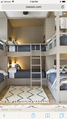 a room with bunk beds and rugs on the floor in front of it is an instagram page