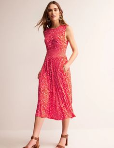 Thea Sleeveless Midi Dress - Poppy Red, Botanic Sprig | Boden US Power Walking, Boden Dress, Boden Uk, Poppy Red, Sleeveless Midi Dress, Red Midi Dress, Gathered Skirt, Midi Dress Sleeveless, Black Midi Dress