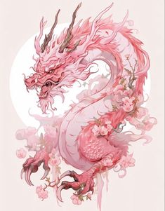 a pink dragon with flowers on its back