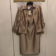 Coldwater Creek 2pc Dress With Jacket Embellished. Tan Elegant Summer Wedding Outerwear, Fitted Spring Outerwear For Mother Of The Bride, Dress With Jacket, Crochet Stitches Free, Alex Evenings, Mother Of Bride, Coldwater Creek, Lovely Dresses, Womens Midi Dresses