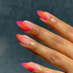 24Pcs Stiletto Press-On Nails Set cashymart Pink August Nails, How To Make Orange Color, Orange Pink Nails Summer, Summernails Summer Nail Ideas 2024, Cute Nail Inspo Summer, Nails August 2024, Two Colored Nails, August 2024 Nails, Pink Orange Nails Summer