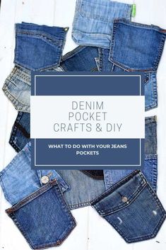 denim pockets with the words denim pocket crafts & diy on top of them in front of