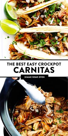 the best easy crockpot carnitas recipe is made with chicken and cilantro