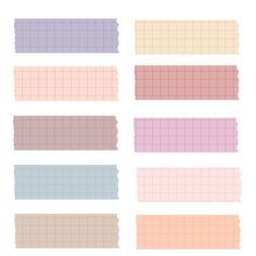 six different shades of pastel paint on white paper, each with one diagonal stripe