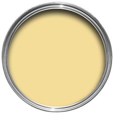 a yellow paint can with white trim on the bottom, and an orange stripe in the middle