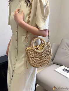 Bird in Bag - Womens Semi-Circular Woven Straw Handbag - Perfect for Casual Beach Vacations and Dates Color Caqui, Media Luna, Straw Handbags, Beach Vacations, Bag Bag, Bird In Bag, Womens Casual, Color Khaki, Half Moon