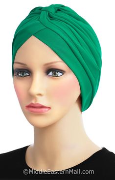 New and Improved* Super soft stretchy 95% Cotton/5% Spandex Fabric Opaque (not see through) Custom made Khatib brand sold exclusively at MiddleEasternMall.com Super easy and comfortable to wear! The Khatib Cotton Classic Turban head wrap is roomy due to the 1/2" pleats. The body of the Turban expands 2+ inches because of the pleats. The 95% cotton/5% spandex fabric is a high-quality medium weight material. Just like the beanie hijab caps, the classic turban head wrap is closed in the back. Easy Casual Adjustable Solid Color Turban, Green Turban For Summer (one Size Fits Most), Casual Green Headwrap One Size, Casual Green Headwrap One Size Fits Most, Casual Green Headwrap, Casual Green Headscarf, Casual Green One Size Headscarf, Beanie Hijab, Chemo Beanies