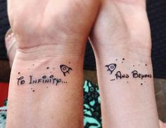 two people with matching tattoos on their wrists that say to infinity and bespect