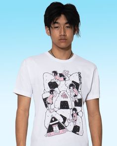 Premium 100% Cotton tee printed with water based, eco-friendly ink. Made by hand and shipped from our Los Angeles store. Unisex fit. Model is wearing a size medium. White Tri-blend Top With Funny Print, White Tri-blend Shirt With Screen Print, Unisex White Shirt With Funny Print, Experience Aesthetic, Vaporwave Fashion, Retro Vaporwave, Aesthetic Clothing, Hawaiian Shirts, Supima Cotton