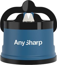 a blue and black object with the word anysharp on it