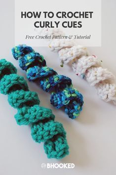 three crocheted items with the title how to crochet curly curls