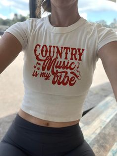 Country Music is my vibe Crop Tank and baby tee.  Women's Country Moon Crop Top Tee. Summer Music Festival Tops With Text Print, Casual Letter Print Top For Music Festival, Casual Tops With Text Print For Music Festival, Crew Neck Letter Print Tops For Music Festival, Music Festival Crew Neck Tops With Letter Print, Crew Neck Tops With Letter Print For Music Festival, Casual Slogan Tops For Music Festival, Fitted Short Sleeve Tops For Music Festival, Trendy Tops For Spring Country Concerts