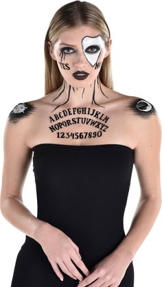 Even the dead will come back to tell you how good you look with this Spirit Board Makeup Kit, This unique kit looks just like a classic Ouija board, Get your Ouija on this Halloween Cute Halloween Makeup For Women, Scary Witch Makeup Halloween, Ouija Halloween Costume, Ouija Board Makeup, Easy Creepy Halloween Makeup, Scary Mummy Makeup, Ouija Board Costume Makeup, Scary Fortune Teller Makeup, Ouija Board Halloween Decor