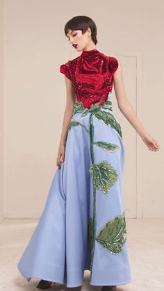 Western Frocks, Floral Aesthetic, Couture Embroidery, Roses Are Red, Fashion Illustration Dresses, Couture Mode, فستان سهرة, Embroidery Fashion, Fashion Design Clothes