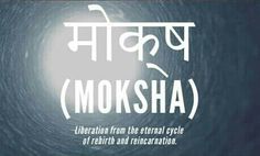 the words moksha written in white on a dark blue background with an image of a