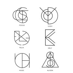 six different types of logos with the letters k, g, e and f in them