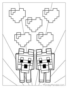 two minecrafts with their faces drawn in the shape of heart and crossbones