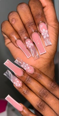 Long Vacation Nails Tropical, Baddie Vacation Nails, Island Nails Tropical, Island Vacation Nails, Dominican Nails, Spring Nail Sets, Jamaica Nails, Acrylic Toe Nails, Pink Ombre Nails